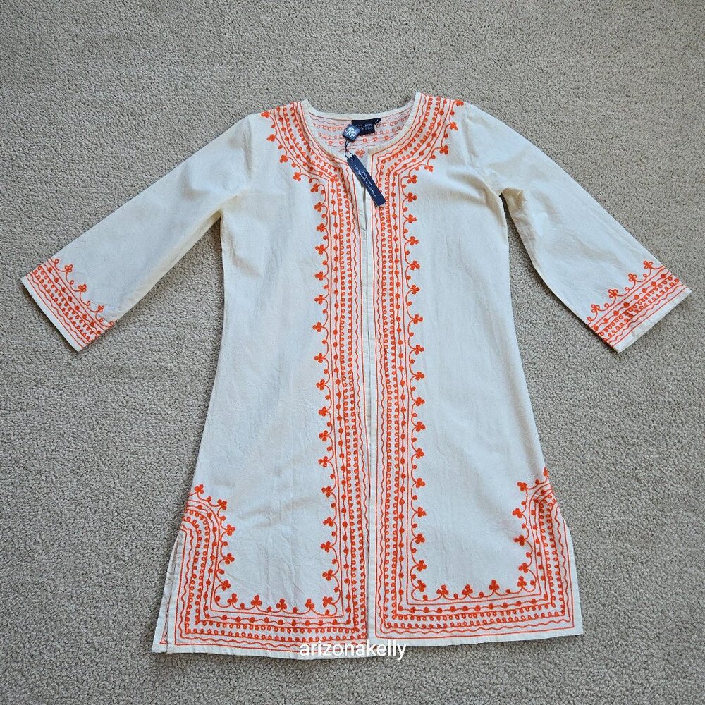 NWT Madison Mathews Embroidered Cotton Tunic Coverup Top
